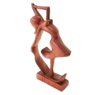 Holzskulptur - Handgeschnitzte Holzstatue einer tanzenden Frau