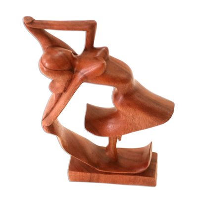 Holzskulptur - Handgeschnitzte Holzstatue einer tanzenden Frau