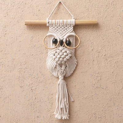 Cotton macrame wall hanging, Studious Owl