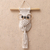 Cotton macrame wall hanging, 'Studious Owl' - Bespectacled Cotton Macrame Owl with Albesia Wood Accents thumbail