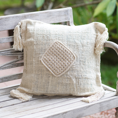 Woven cotton cushion cover, 'Gathered Attention' - Cotton Macrame Zippered Cushion Cover