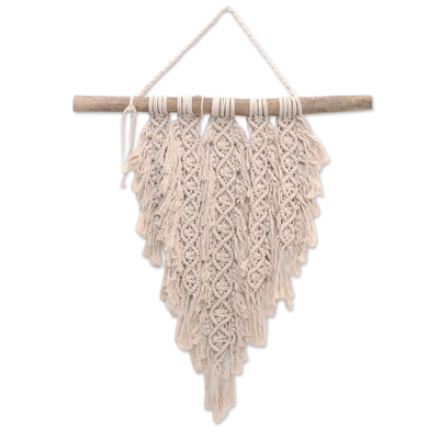 Cotton macrame wall hanging, 'DNA Chain' - 100% Cotton Ivory Macrame Wall Hanging