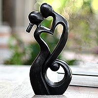 Wood sculpture, 'Everlasting Kiss II’ - Hand Carved Suar Wood Sculpture