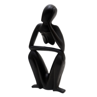 Wood statuette, 'Lingering' - Hand Carved Suar Wood Sculpture