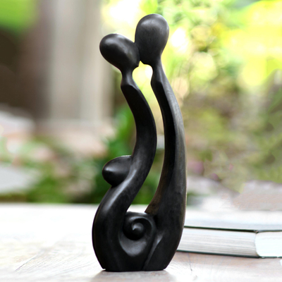 Wood statuette, 'Memorable Kiss' - Hand Carved Suar Wood Sculpture