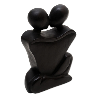Wood sculpture, 'Embracing Couple' - Hand Crafted Suar Wood Sculpture