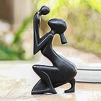 Wood statuette, 'Tender Occasion' - Hand Crafted Suar Wood Statuette