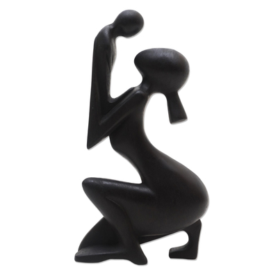 Wood statuette, 'Tender Occasion' - Hand Crafted Suar Wood Statuette
