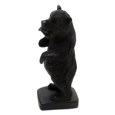 Wood statuette, 'Standing Bear' - Hand Made Suar Wood Bear Statuette