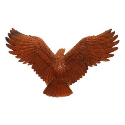 Wood sculpture, 'Omnipotent Eagle' - Hand Crafted Suar Wood Eagle Sculpture