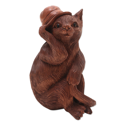 Signed Original Wood Cat Sculpture