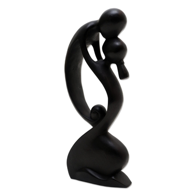 Wood statuette, 'Love Kiss' - Hand Carved Suar Wood Statuette