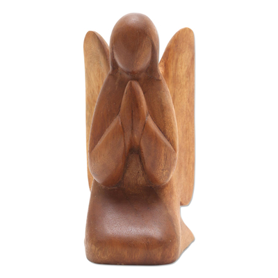 Holzstatuette - Betender Engel, handgeschnitzte Statuette aus Suar-Holz
