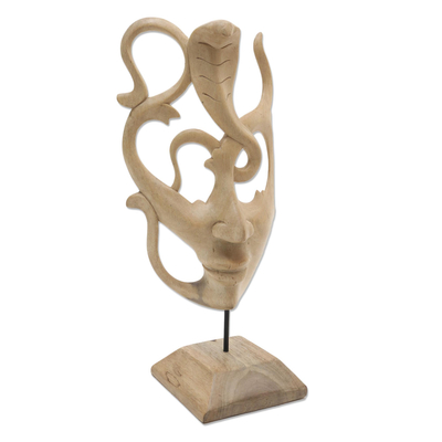 Hibiscus wood sculpture, 'Cobra Face' - Artisan Made Hibiscus Wood Cobra Sculpture