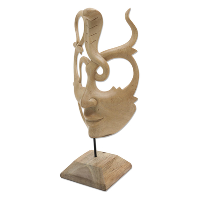 Hibiscus wood sculpture, 'Cobra Face' - Artisan Made Hibiscus Wood Cobra Sculpture