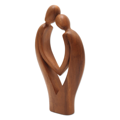 Wood statuette, 'Commitment' - Hand Carved Suar Wood Couple Sculpture