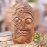 Wood mask wall decor, 'The Face of Nature' - Hand Carved Wood Mask Wall Decor Buddha
