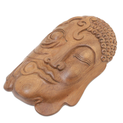 Decoración de pared de máscara de madera, 'El rostro de la naturaleza' - Decoración de pared de máscara de madera tallada a mano Buda