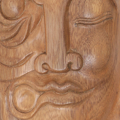 Wood mask wall decor, 'The Face of Nature' - Hand Carved Wood Mask Wall Decor Buddha