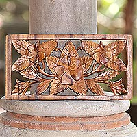 Wood relief wall panel, 'Jepun Star' - Frangipani Flower Wood Relief Wall Panel
