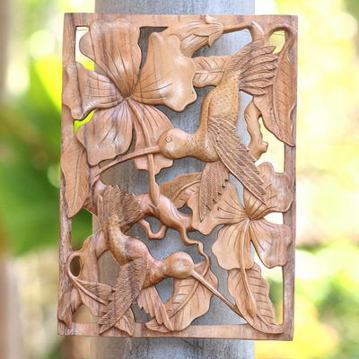 Wood relief panel, Bird Paradise