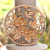 Wood relief panel, 'Floral Reprise' - Flower Suar Wood Relief Panel Hand Carved