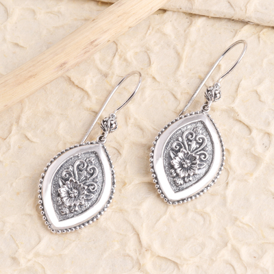 Sterling silver dangle earrings, 'Island Flower' - Marquise Flower Sterling Silver Dangle Earrings