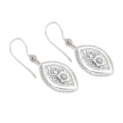 Sterling silver dangle earrings, 'Island Flower' - Marquise Flower Sterling Silver Dangle Earrings