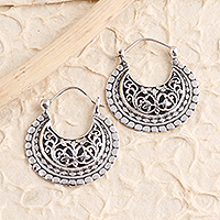 Sterling silver hoop earrings, 'Ancient Tendrils' - Oxidized Sterling Silver Handcrafted Hoop Earrings