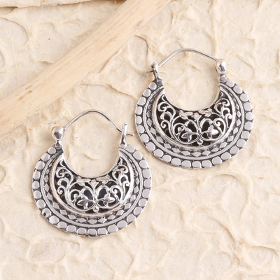 Sterling silver hoop earrings, 'Ancient Tendrils' - Oxidized Sterling Silver Handcrafted Hoop Earrings