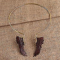 Collar de collar de madera chapado en oro, 'Ancient Wings' - Collar de collar único chapado en oro con alas
