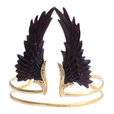 Gold plated wood armlet, 'Ancient Wings' - Hand Crafted Wood and Gold Plated Armlet