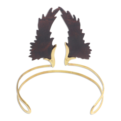 Gold plated wood armlet, 'Ancient Wings' - Hand Crafted Wood and Gold Plated Armlet