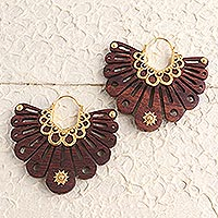 Carved Wood and 18k Gold Accent Earrings,'Shining At Dawn'