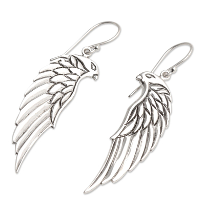 Sterling silver dangle earrings, 'Adventurous Eagle' - Hand Crafted Sterling Silver Eagle Dangle Earrings