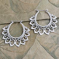 Sterling silver hoop earrings, 'Polished Flower' - Hand Made Sterling Silver Hoop Earrings