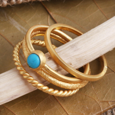 Gold plated stacking rings, Align (set of 4)