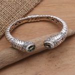 Prasiolite cuff bracelet, 'Wish' - Sterling Silver and Prasiolite Cuff Bracelet