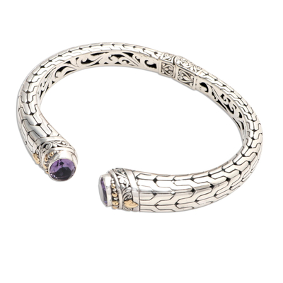 Amethyst cuff bracelet, 'Endeavor' - Hand Crafted Amethyst and Silver Cuff Bracelet