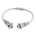 Prasiolite and amethyst cuff bracelet, 'Cherish' - Amethyst-Accented Prasiolite Cuff Bracelet
