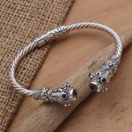 Prasiolite and amethyst cuff bracelet, 'Cherish' - Amethyst-Accented Prasiolite Cuff Bracelet