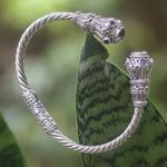 Prasiolite and amethyst cuff bracelet, 'Cherish' - Amethyst-Accented Prasiolite Cuff Bracelet