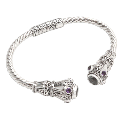 Prasiolite and amethyst cuff bracelet, 'Cherish' - Amethyst-Accented Prasiolite Cuff Bracelet