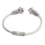 Prasiolite and amethyst cuff bracelet, 'Cherish' - Amethyst-Accented Prasiolite Cuff Bracelet