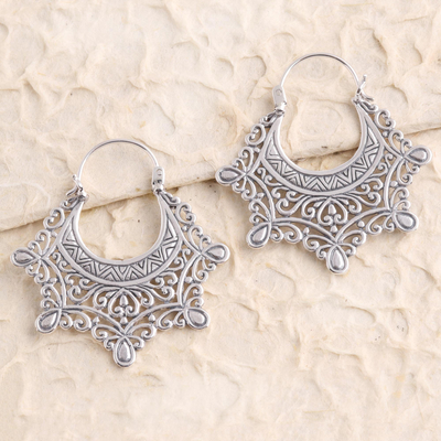 Sterling silver hoop earrings, 'Jabot' - Sterling Silver Oxidized Hoop Earrings