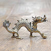 Brass statuette, 'Dragon Walking' - Hand Crafted Brass Dragon Statuette