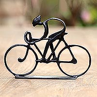 Bronze sculpture, 'Bicyclist' - Hand Cast Bronze Bicyclist Sculpture