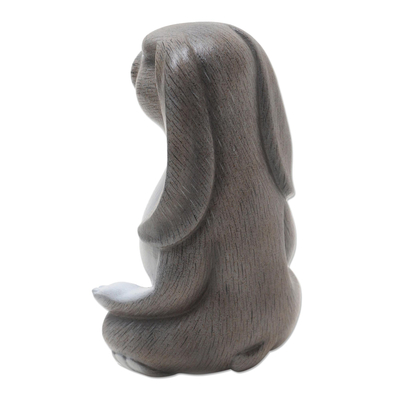Wood statuette, 'Pregnant Yoga' - Hand Carved Suar Wood Bunny Statuette
