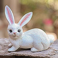 Wood figurine, Wise Rabbit in White