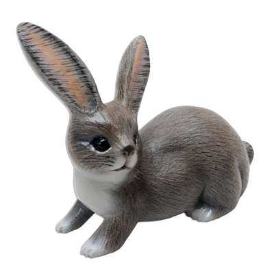 Holzfigur - Handbemalte Kaninchenfigur aus Suarholz